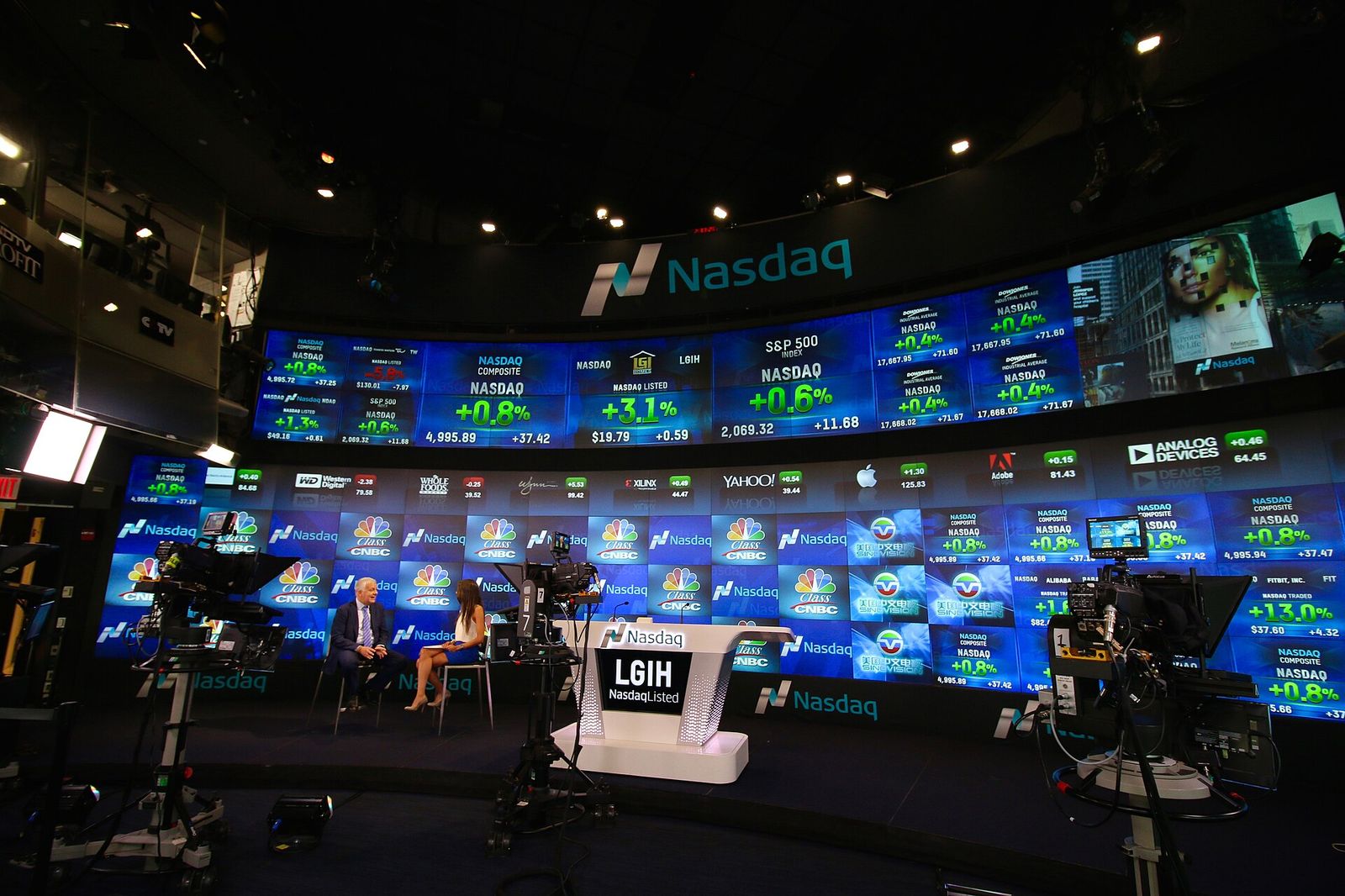 The Nasdaq MarketSite tower in Times Square, New York
