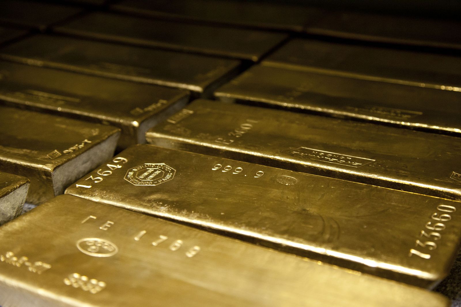 Stacked 400-ounce gold bars