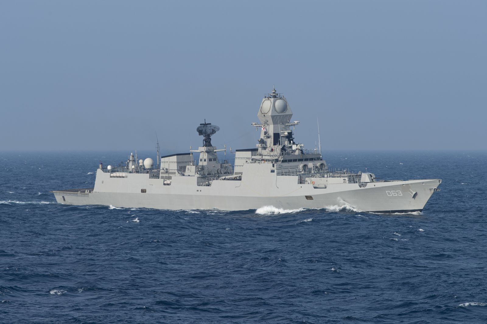 The Indian Navy destroyer INS Kolkata at sea
