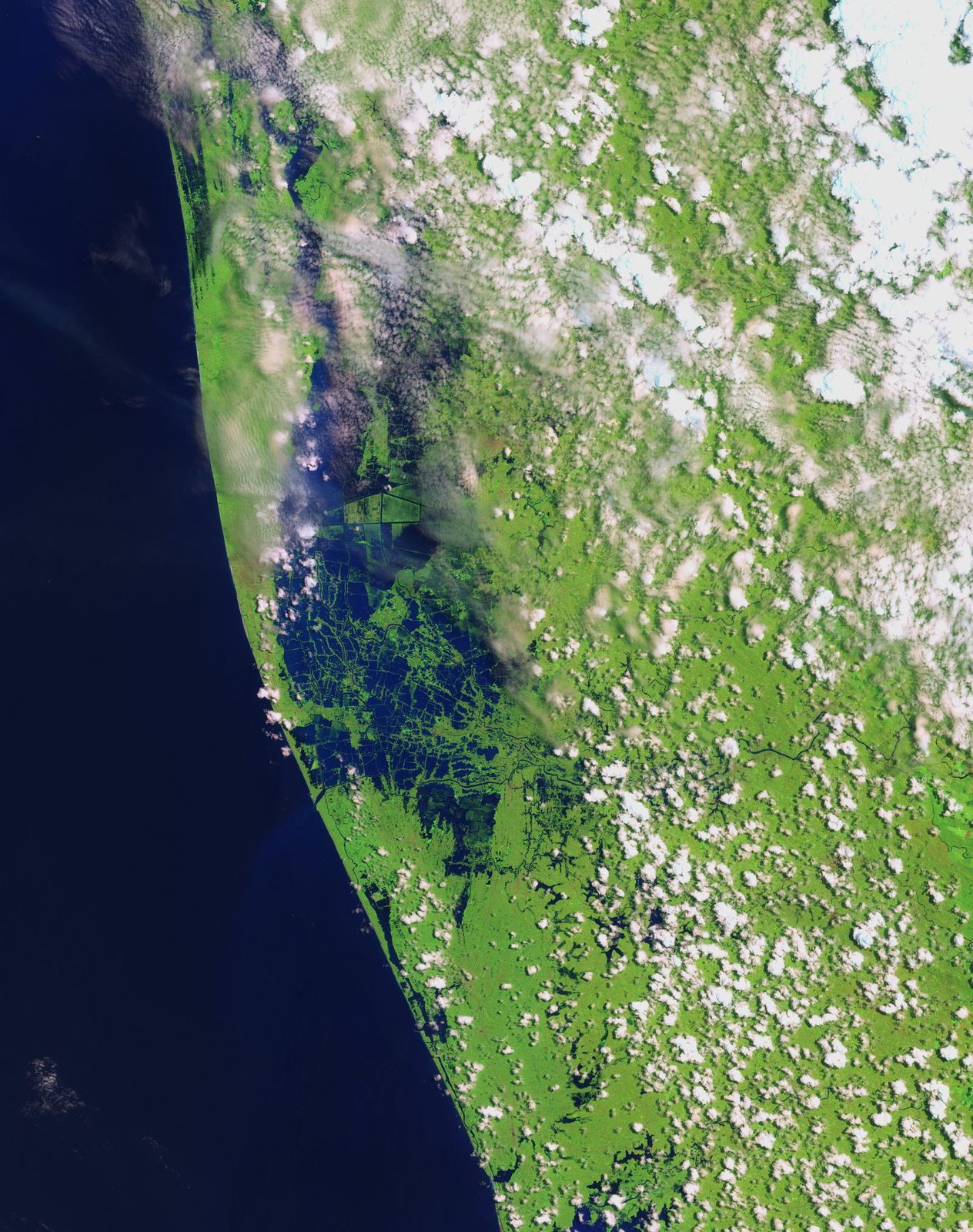 Satellite view of the 2018 monsoon floods in Kerala, India